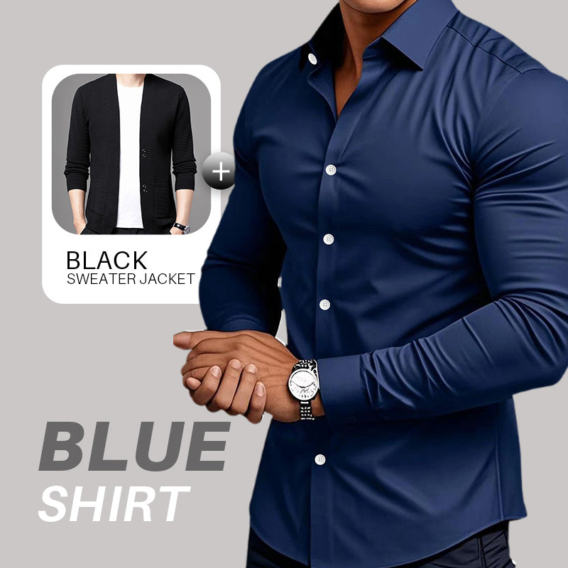 🔥Black-Friday-Mega-Angebot – 50 % Rabatt!🔥Men's Solid Color Lapel Long Sleeve Button-Down Shirts