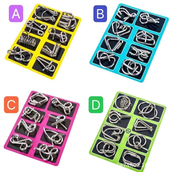 ✨50% OFF - While Supplies Last✅--Metal Puzzle Ring Set (8-Piece) Blue Edition Brain Teaser Game