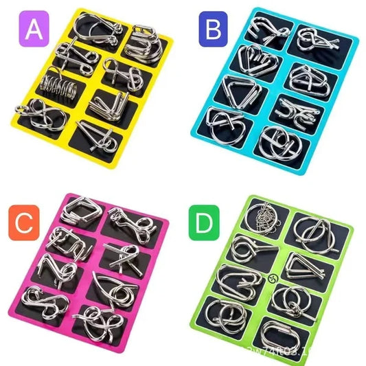 ✨50% OFF - While Supplies Last✅--Metal Puzzle Ring Set (8-Piece) Blue Edition Brain Teaser Game
