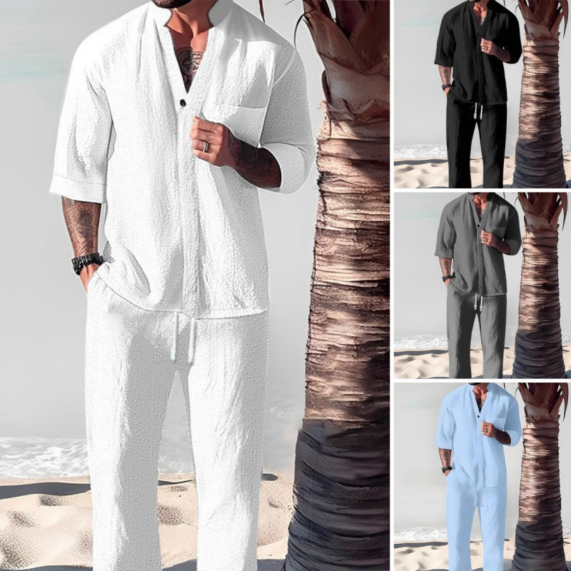 Men's Trendy Cotton Linen Top & Pants Two-Piece Set🎉BIG SALE