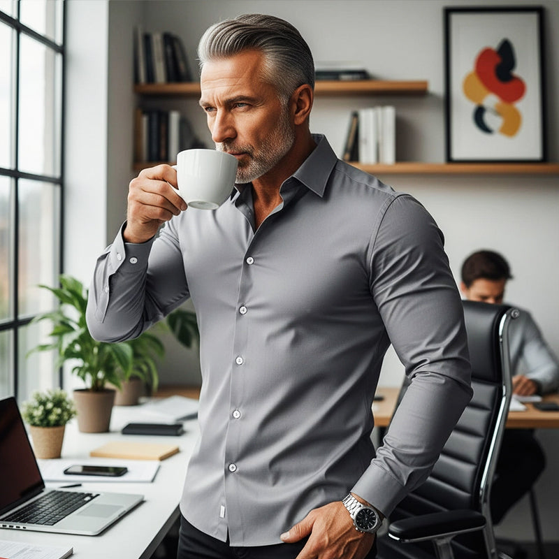 🔥Black-Friday-Mega-Angebot – 50 % Rabatt!🔥Men's Solid Color Lapel Long Sleeve Button-Down Shirts