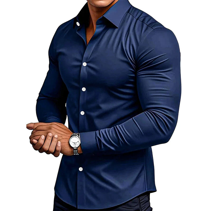 🔥Black-Friday-Mega-Angebot – 50 % Rabatt!🔥Men's Solid Color Lapel Long Sleeve Button-Down Shirts