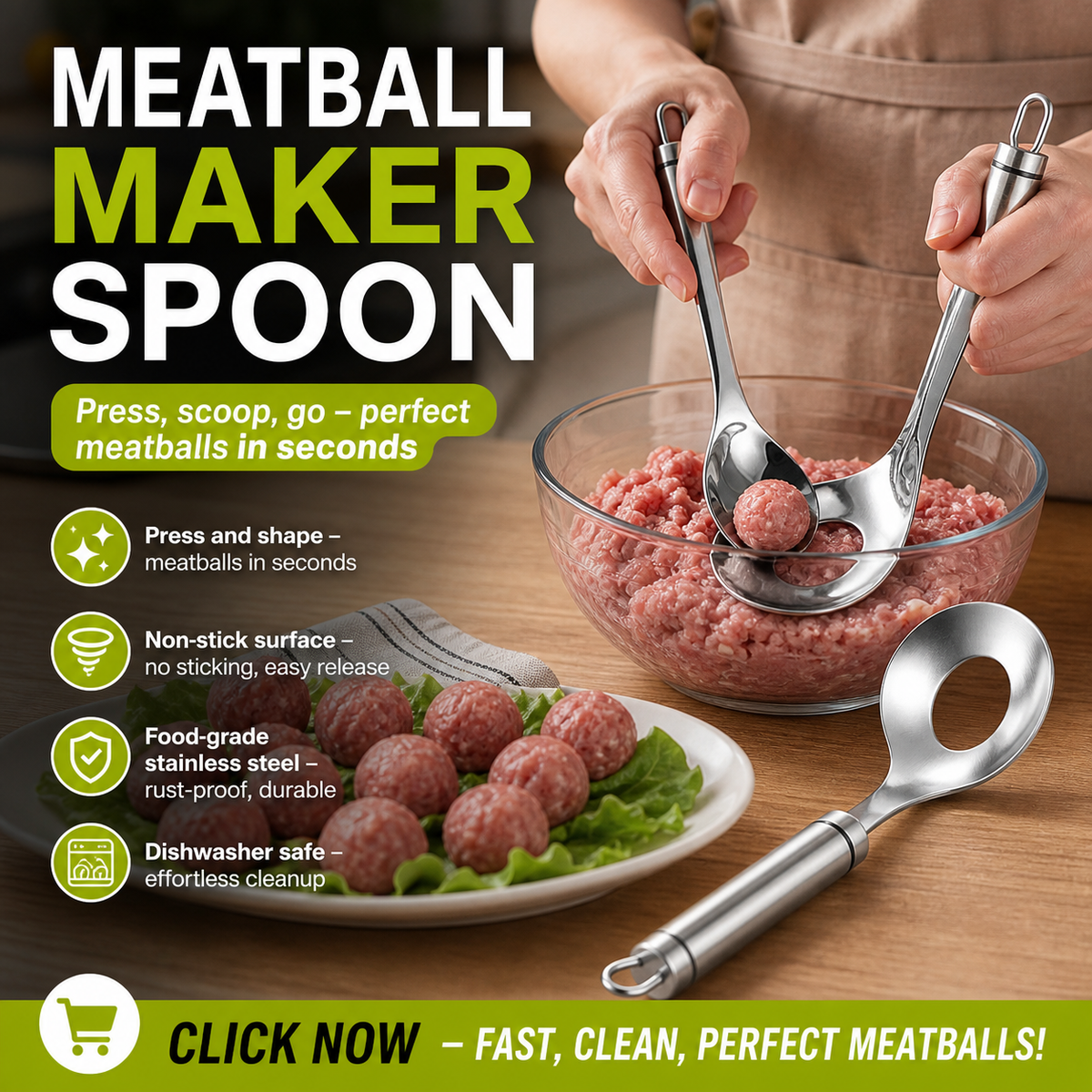 🥳2026 HOT SALE🥳💞50K+ SOLD! 🥩🍴 65% OFF! Meatball Spoon – Non‑stick, scoop & drain in one. No more messy hands – perfect meatballs in seconds! – a must‑have kitchen gadget! 🎁✨