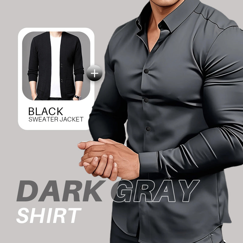 🔥Black-Friday-Mega-Angebot – 50 % Rabatt!🔥Men's Solid Color Lapel Long Sleeve Button-Down Shirts