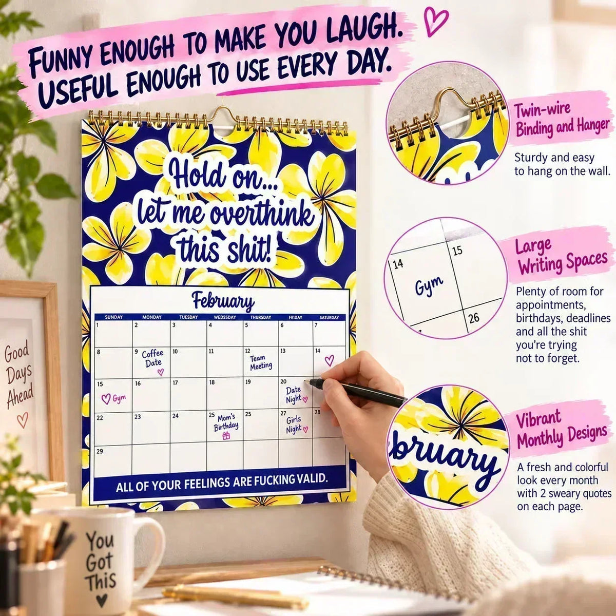 🔥🎉Over 58,000 Sold!🎁🌟2027 Sweary Wall Calendar – Hilarious & Profane Gag Gift for Friends & Stress Relief at Home