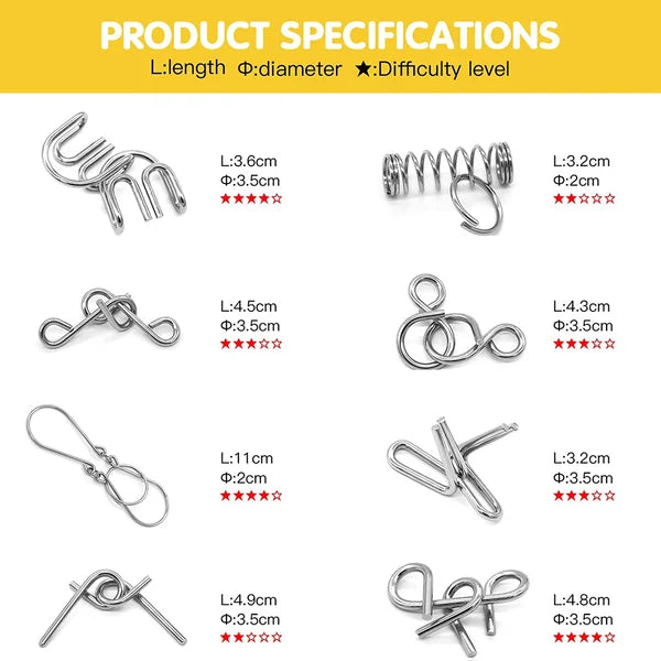 ✨50% OFF - While Supplies Last✅--Metal Puzzle Ring Set (8-Piece) Blue Edition Brain Teaser Game