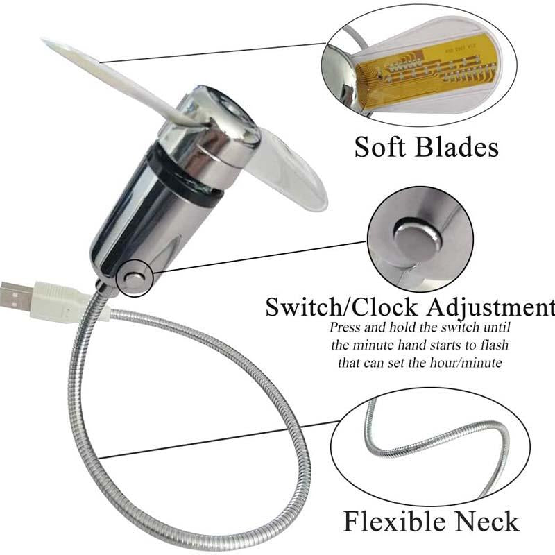 🔥USB Fan with LED Clock Lighting