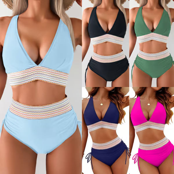 💃Summer Sale 49% OFF💃 High Waisted Tummy Control Color Block Bikini Sets
