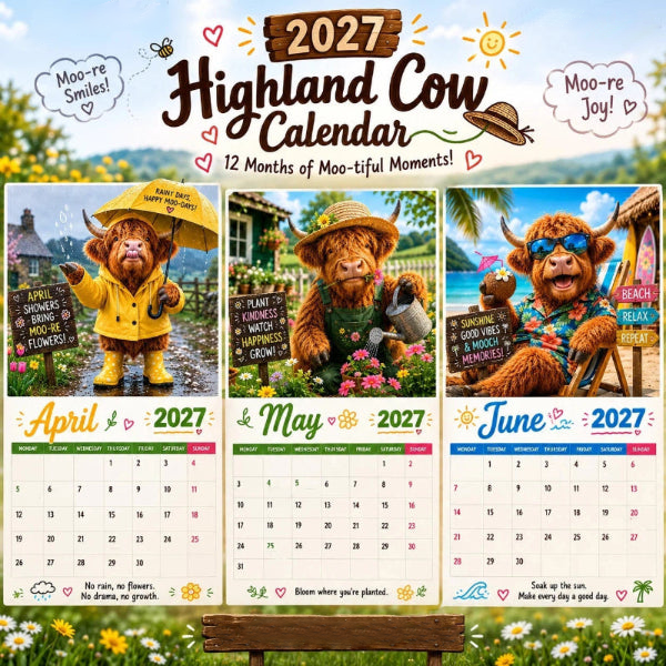 ⏳LAST DAY SALE ONLY ￡7.99!!🔥2027 Funny Highland Cow Wall Calendar | A4 Hanging Calendar | Designed by Isabel Kline