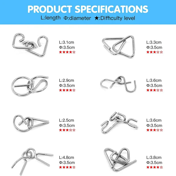 ✨50% OFF - While Supplies Last✅--Metal Puzzle Ring Set (8-Piece) Blue Edition Brain Teaser Game