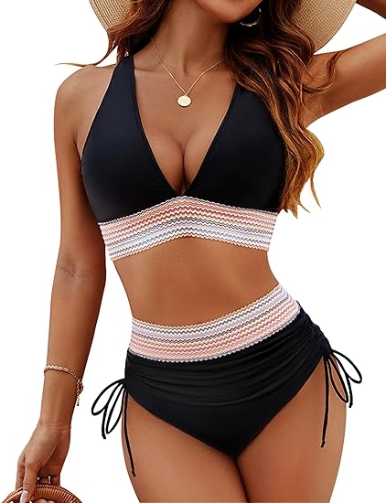 💃Summer Sale 49% OFF💃 High Waisted Tummy Control Color Block Bikini Sets