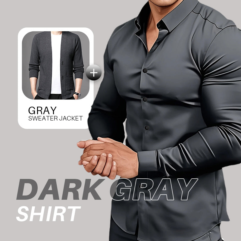 🔥Black-Friday-Mega-Angebot – 50 % Rabatt!🔥Men's Solid Color Lapel Long Sleeve Button-Down Shirts