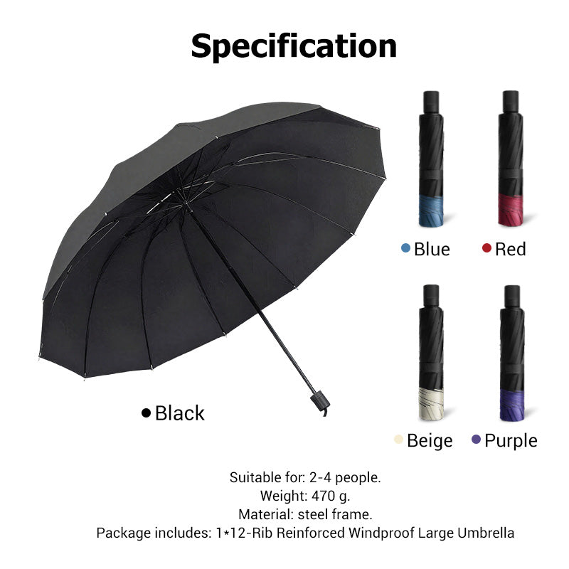 🎁2025 Hot Sale 50% OFF⏳12-Rib Large Foldable Windproof Umbrella