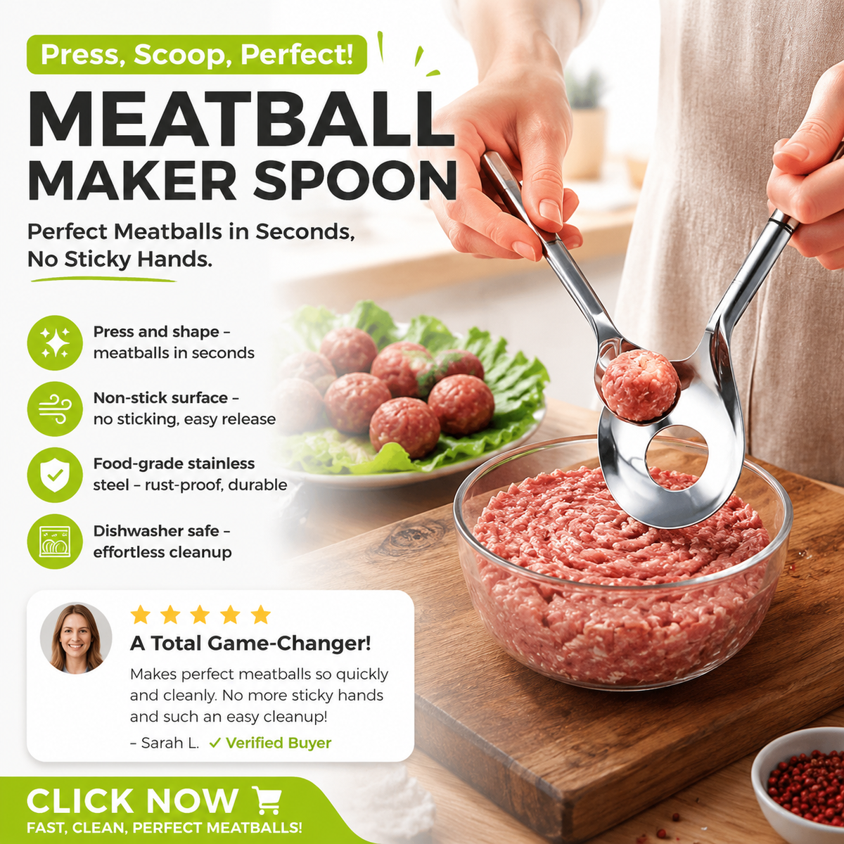 🥳2026 HOT SALE🥳💞50K+ SOLD! 🥩🍴 65% OFF! Meatball Spoon – Non‑stick, scoop & drain in one. No more messy hands – perfect meatballs in seconds! – a must‑have kitchen gadget! 🎁✨