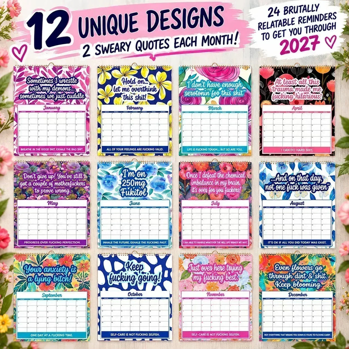 🔥🎉Over 58,000 Sold!🎁🌟2027 Sweary Wall Calendar – Hilarious & Profane Gag Gift for Friends & Stress Relief at Home