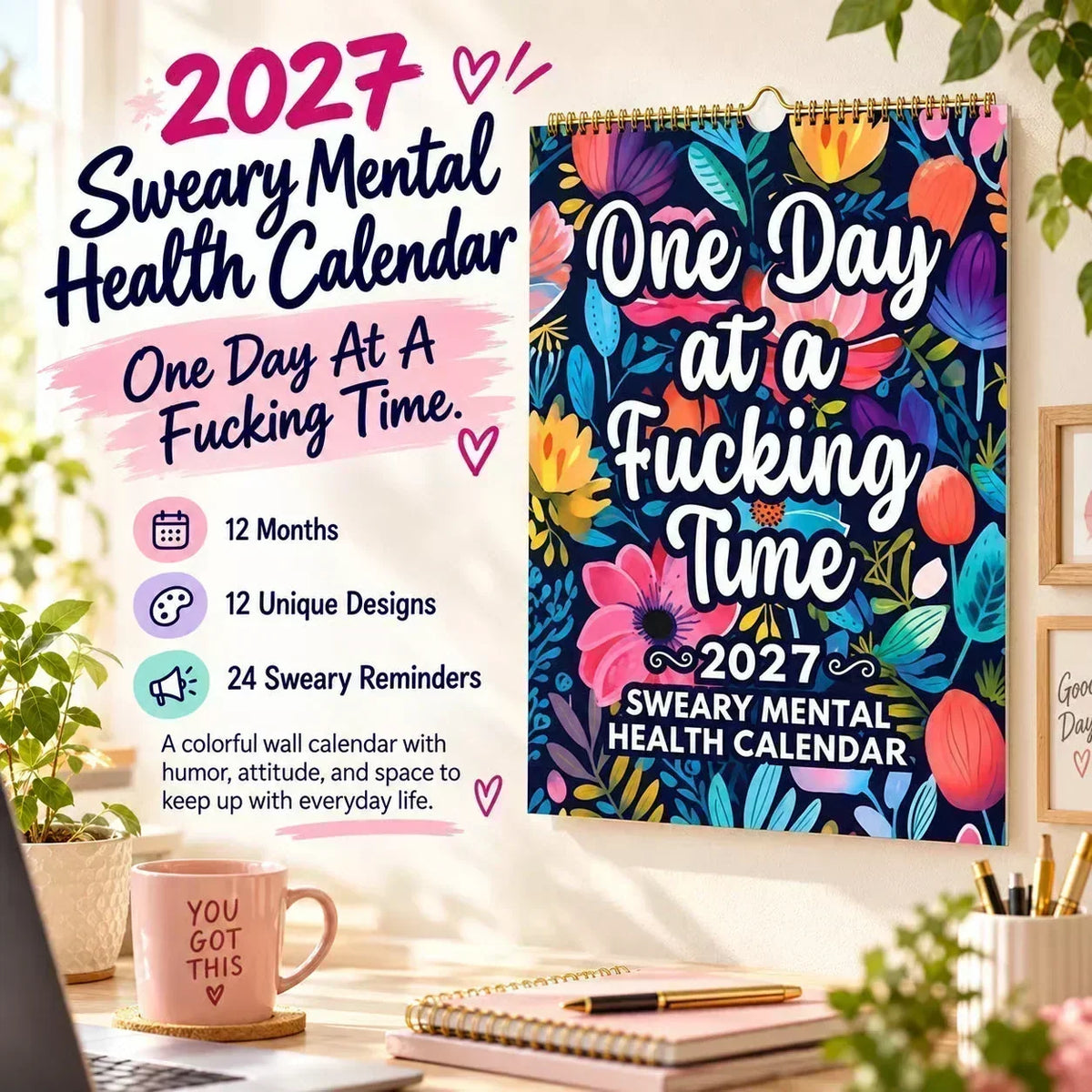 🔥🎉Over 58,000 Sold!🎁🌟2027 Sweary Wall Calendar – Hilarious & Profane Gag Gift for Friends & Stress Relief at Home