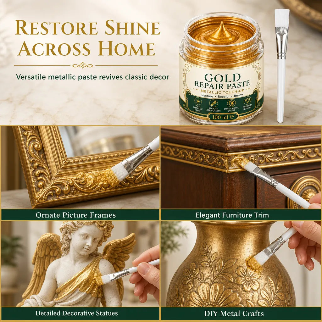 ✨🖌️50% OFF NOW! Metallic Gold Refinishing Repair Paste – Gold Touch-Up Paint Paste, Restore Faded Frames, Furniture & Decor, Brilliant Shiny Metallic Finish