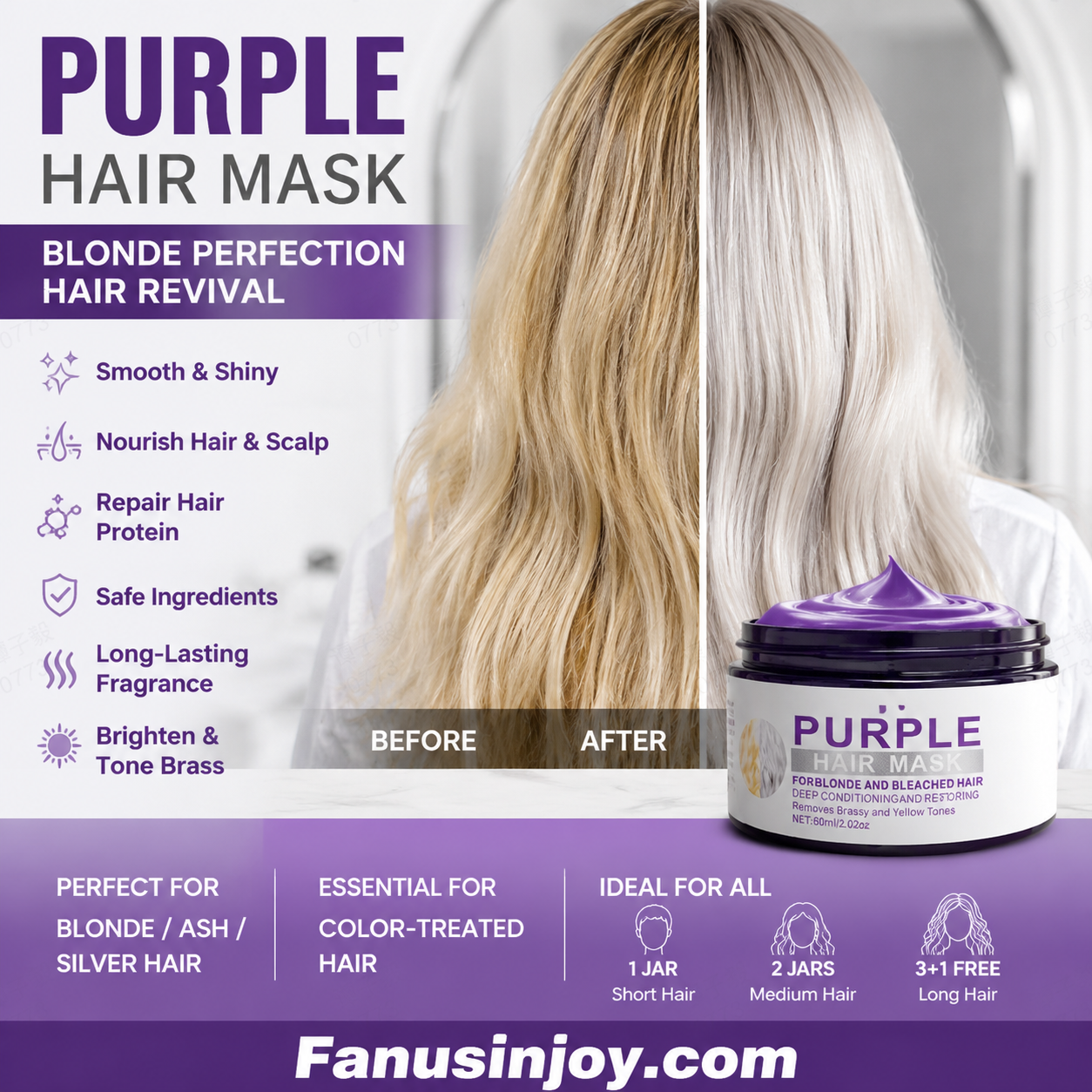 🏆 Last Day Special Price £12.77 ! ✨Moisturizing Purple Hair Mask with Long-Lasting Scent, Anti-Brass Deep Conditioning Mask for Blonde Bleached Hair
