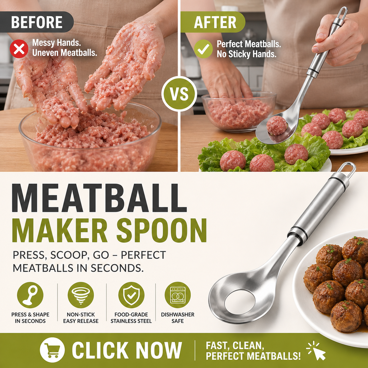 🥳2026 HOT SALE🥳💞50K+ SOLD! 🥩🍴 65% OFF! Meatball Spoon – Non‑stick, scoop & drain in one. No more messy hands – perfect meatballs in seconds! – a must‑have kitchen gadget! 🎁✨