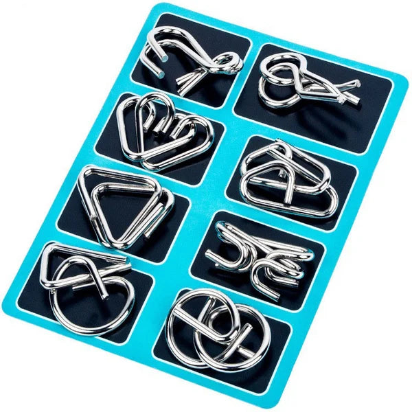 ✨50% OFF - While Supplies Last✅--Metal Puzzle Ring Set (8-Piece) Blue Edition Brain Teaser Game