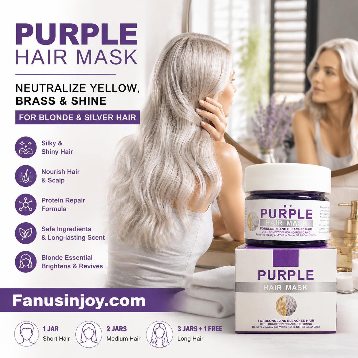 🏆 Last Day Special Price £12.77 ! ✨Moisturizing Purple Hair Mask with Long-Lasting Scent, Anti-Brass Deep Conditioning Mask for Blonde Bleached Hair
