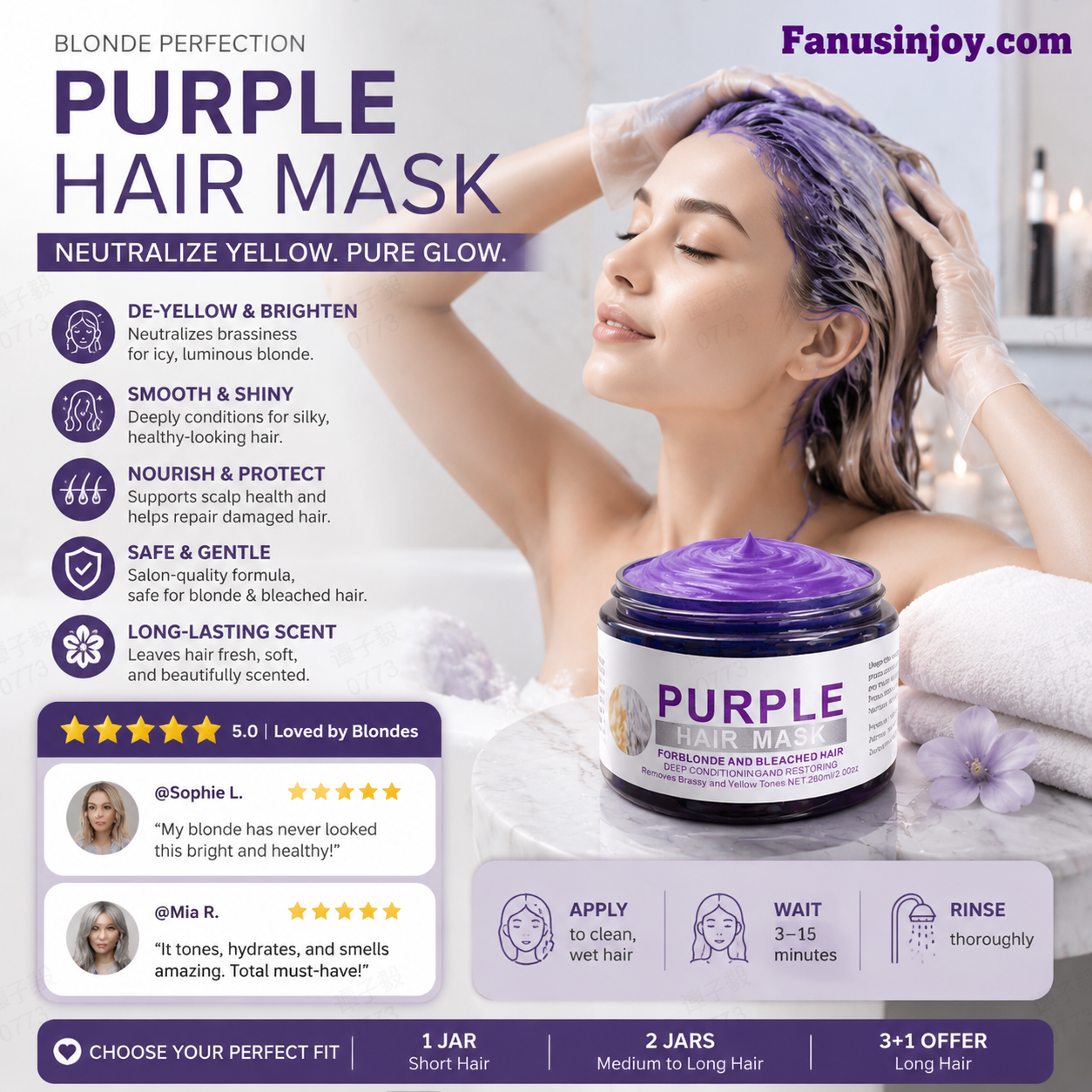 🏆 Last Day Special Price £12.77 ! ✨Moisturizing Purple Hair Mask with Long-Lasting Scent, Anti-Brass Deep Conditioning Mask for Blonde Bleached Hair