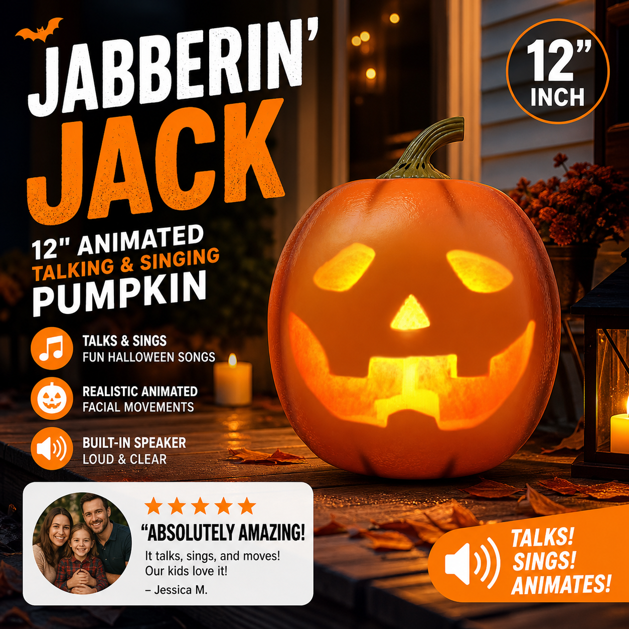 🎁Lowest Price Ever⏰Jabberin' Jack Animated Talking & Singing Pumpkin