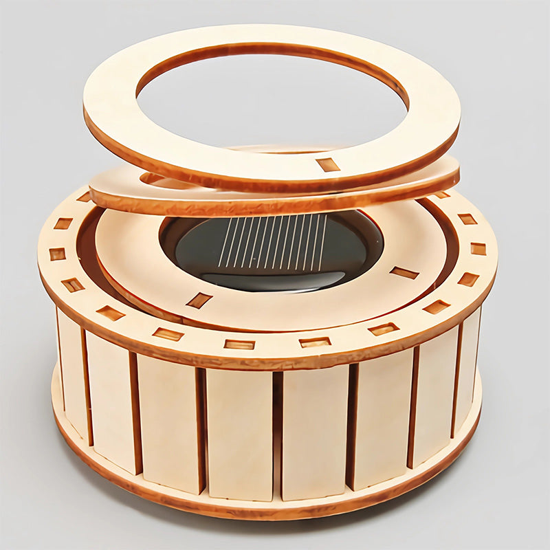 🔥2025 Hot Sale🔥Solar Powered Rotating Double Ring Wooden Puzzle Toy
