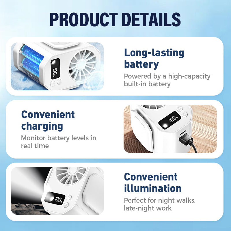 Waist-Mountable & Handheld Rechargeable High-Airflow Mini Fan