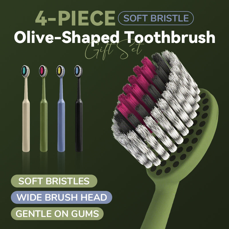 4-Piece Soft Bristle Olive-Shaped Toothbrush Gift Set