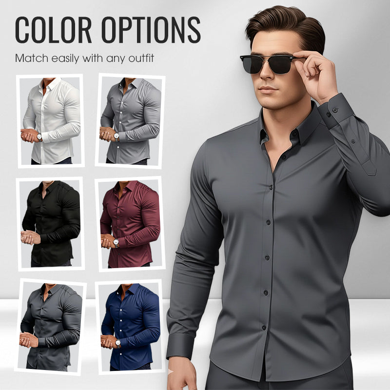 🔥Black-Friday-Mega-Angebot – 50 % Rabatt!🔥Men's Solid Color Lapel Long Sleeve Button-Down Shirts