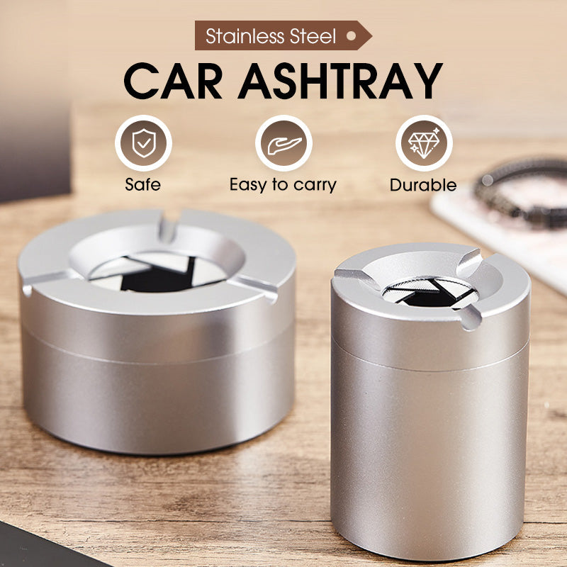 ✨✨ 360° Rotating-Seal Stainless Steel Ashtray - Now On Sale 🚬🚬 Odor-Tight & With Cigarette Holder for Car & Home