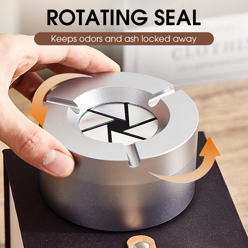 ✨✨ 360° Rotating-Seal Stainless Steel Ashtray - Now On Sale 🚬🚬 Odor-Tight & With Cigarette Holder for Car & Home