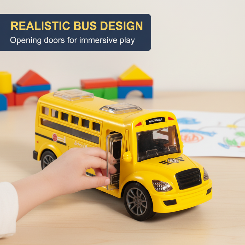 Realistic Friction-Powered School Bus Toy for Toddlers
