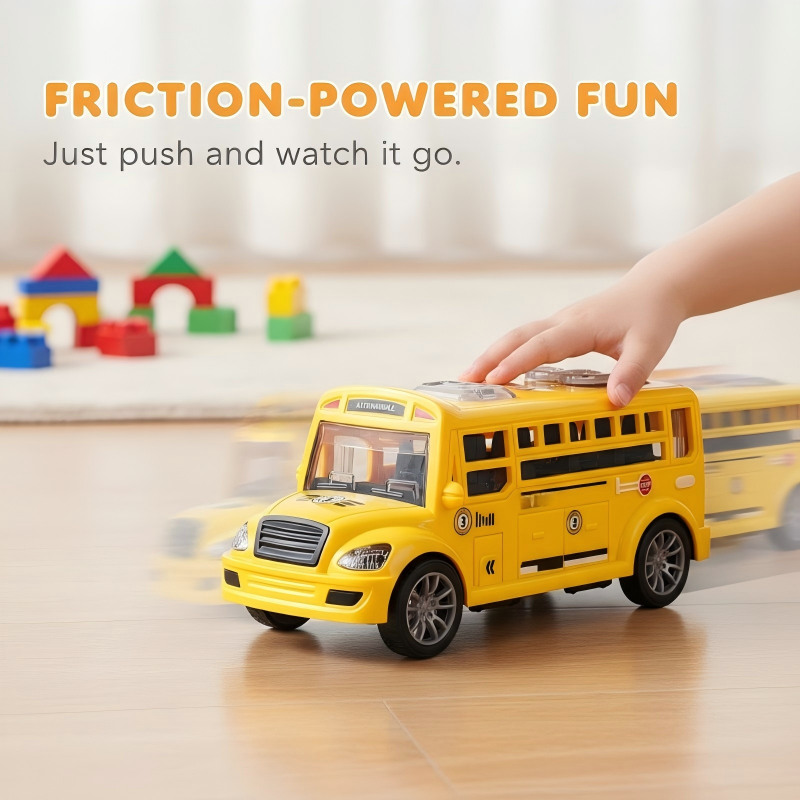 Realistic Friction-Powered School Bus Toy for Toddlers