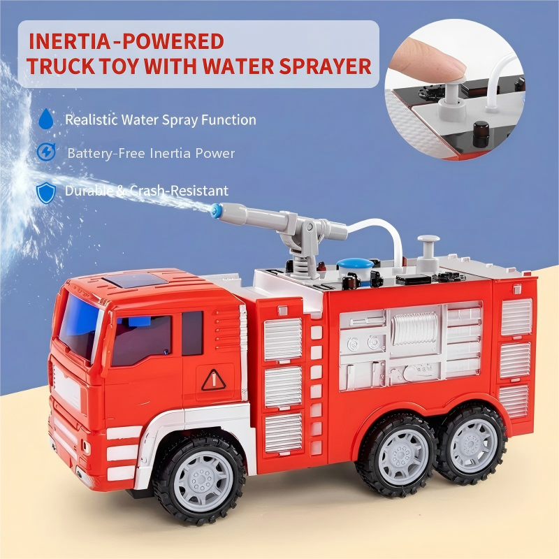 Inertia-Powered Fire Truck Toy with Water Sprayer