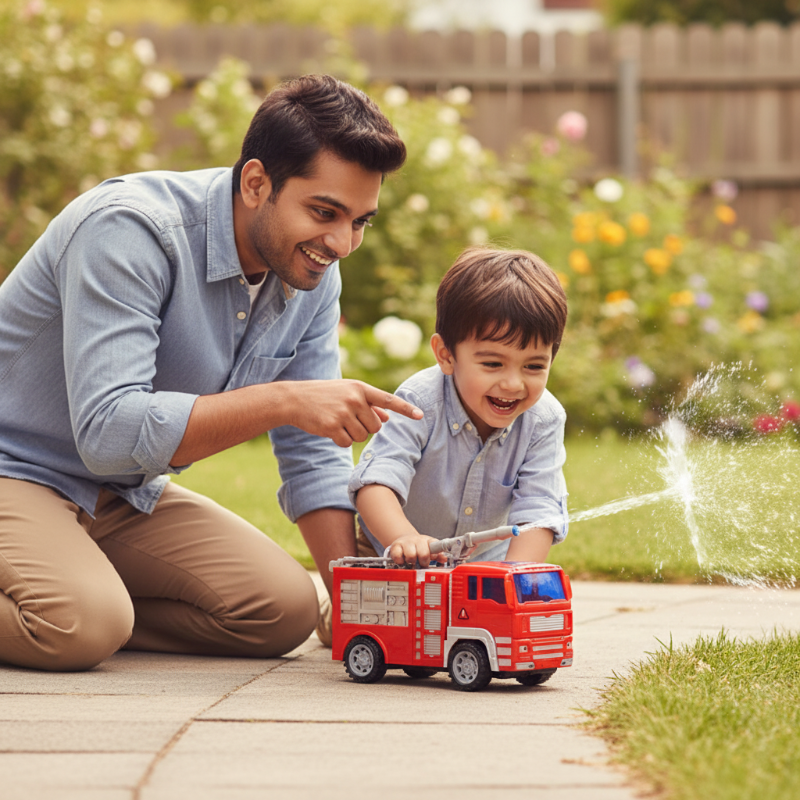 Inertia-Powered Fire Truck Toy with Water Sprayer