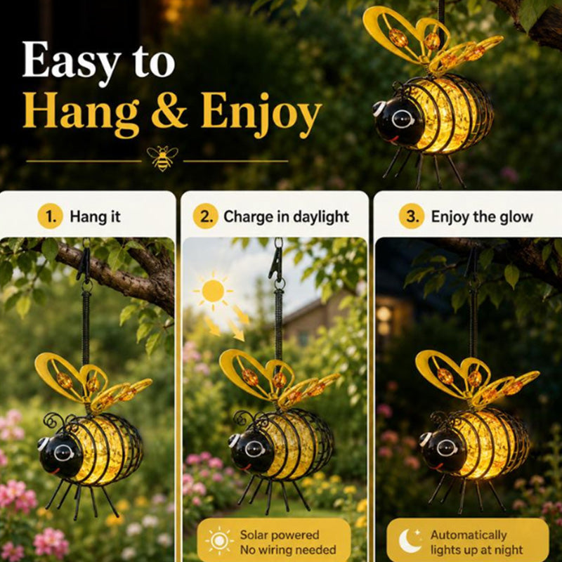 🐝 50% OFF NOW! ☀️ Solar-Powered Hanging Car Light – Charming Bee Design with Heart-Shaped Wings – Perfect for the Garden & Car 🌸