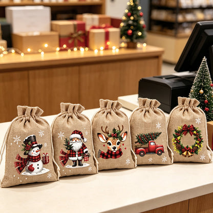 🎄Buy 1 Get 1 Free🎉Christmas Drawstring Gift Bags – Reusable Holiday Treat Bags for Gifting & Party Favours