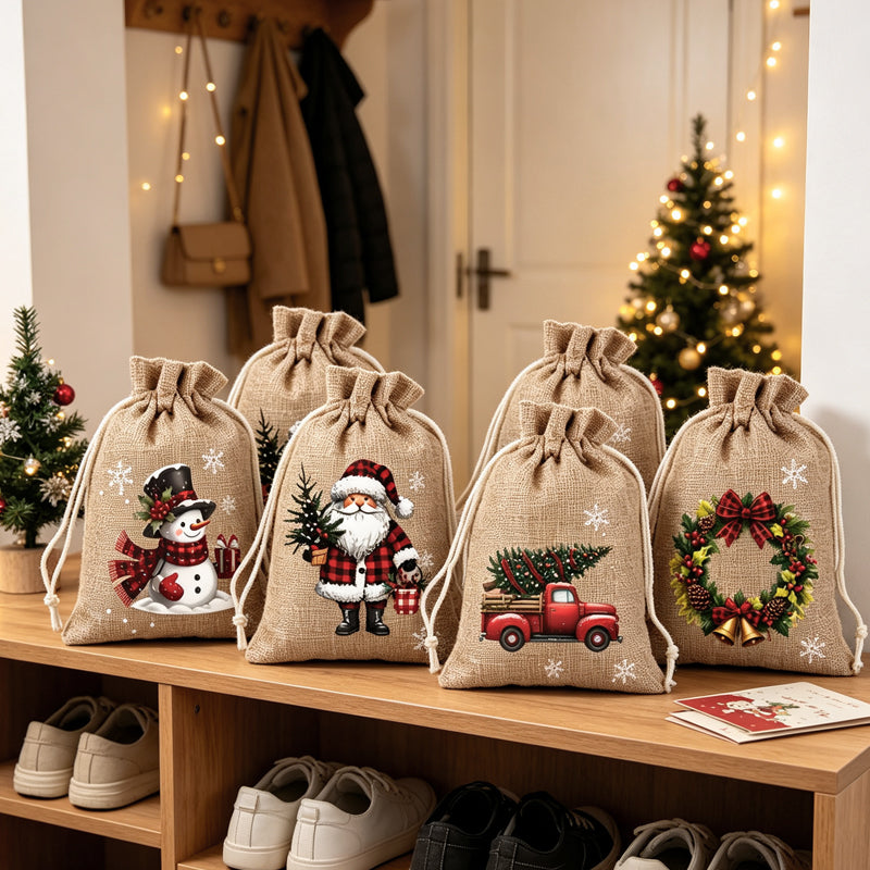 🎄Buy 1 Get 1 Free🎉Christmas Drawstring Gift Bags – Reusable Holiday Treat Bags for Gifting & Party Favours
