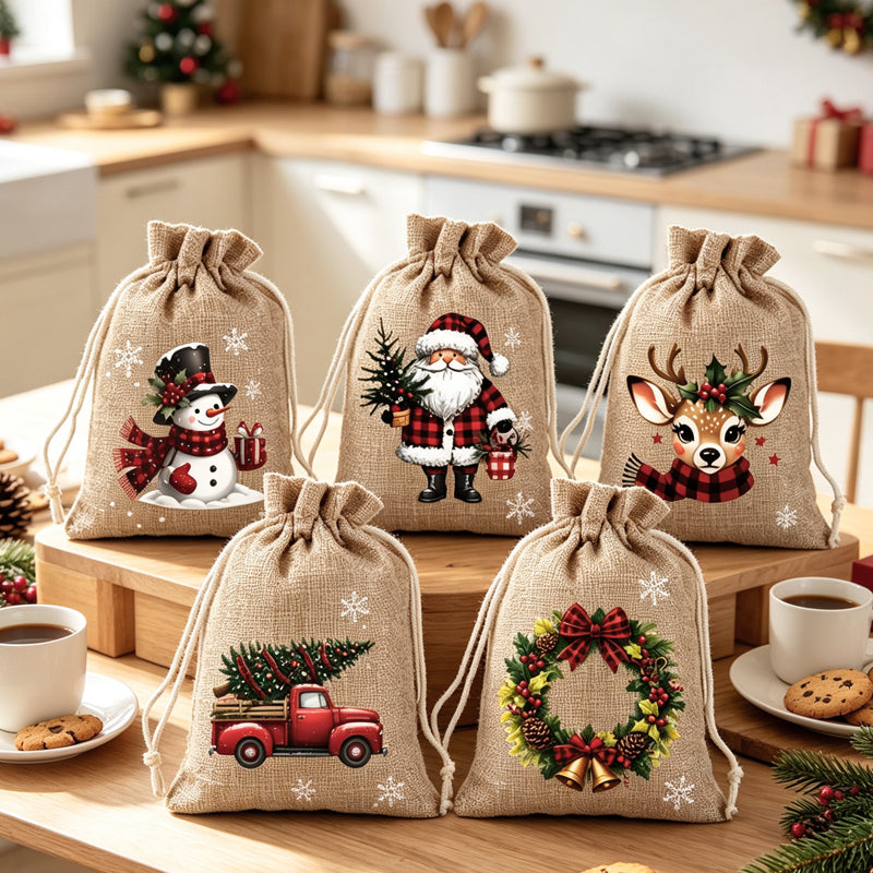 🎄Buy 1 Get 1 Free🎉Christmas Drawstring Gift Bags – Reusable Holiday Treat Bags for Gifting & Party Favours