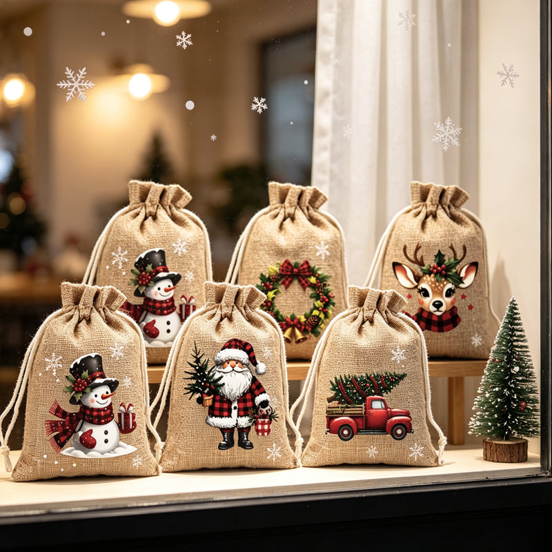 🎄Buy 1 Get 1 Free🎉Christmas Drawstring Gift Bags – Reusable Holiday Treat Bags for Gifting & Party Favours