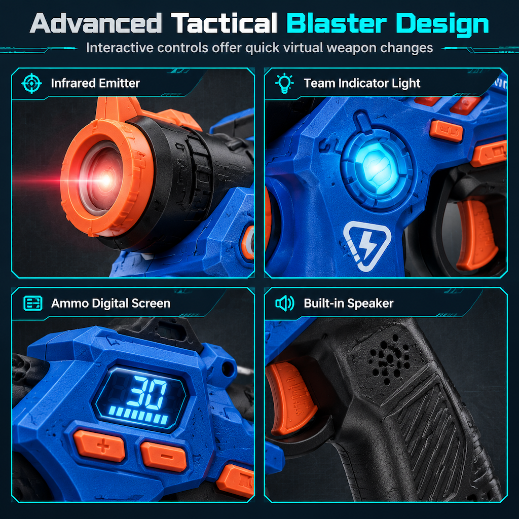 Kids Infrared Laser Battle Toy Gun Set with 2 Mini Pistols and 1 Projector featuring Sound and Light